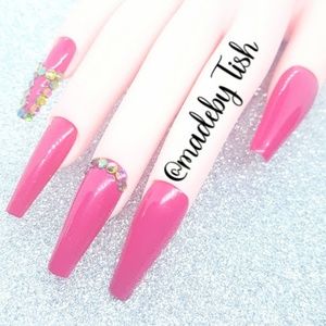 Handmade Press On Nails Pink Chameleon Rhinestones
